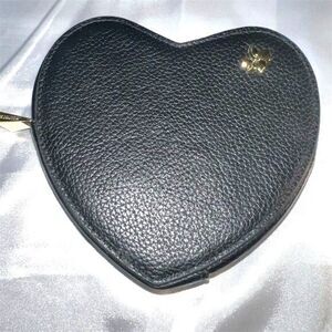 Ora Delphine Women's Black Heart Clutch Zippered Logo Accents with Keychain